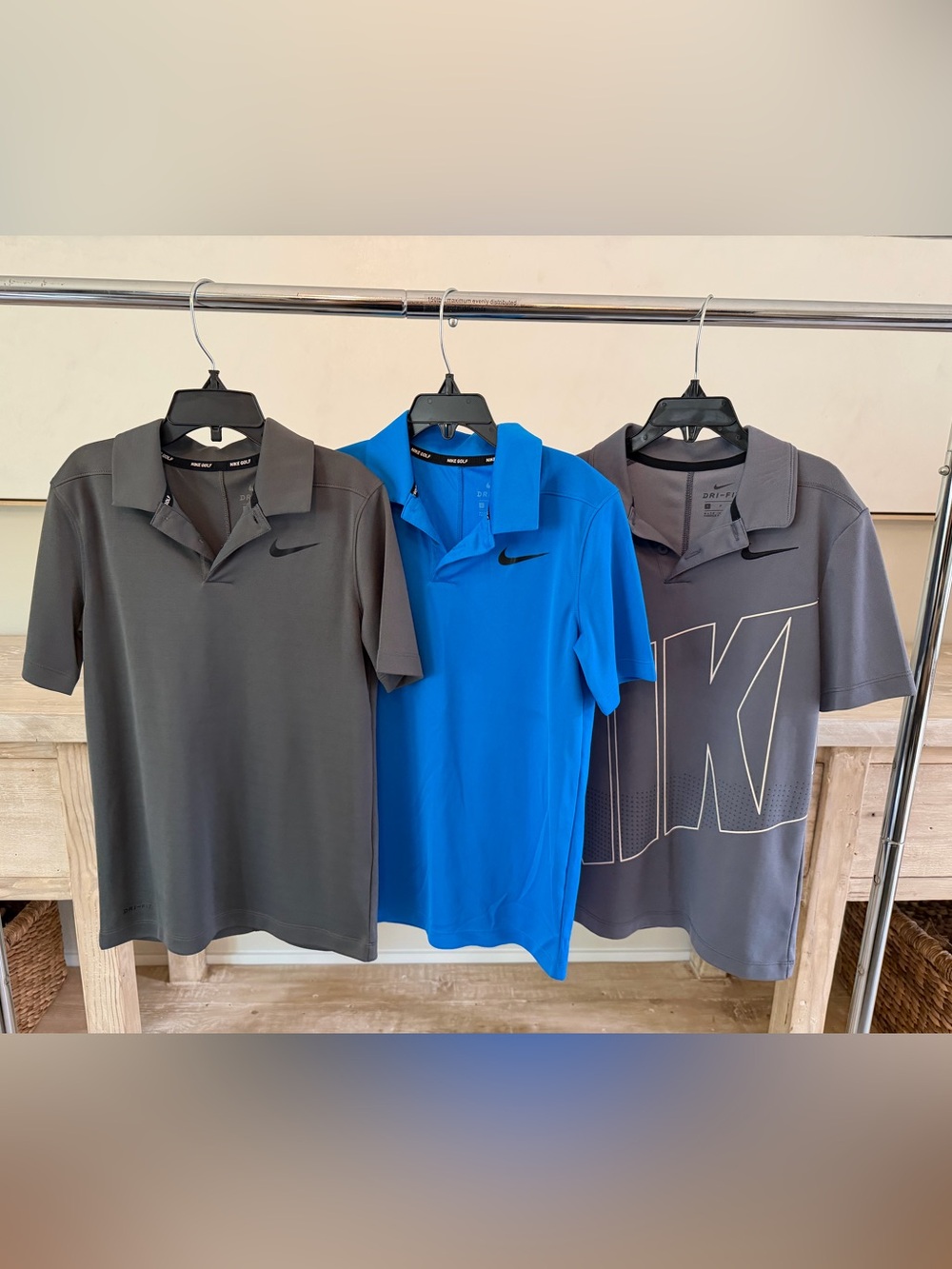 Lot of 3 Nike Boys Dri-FIT Polo Shirt - Royal Blue & Charcoal